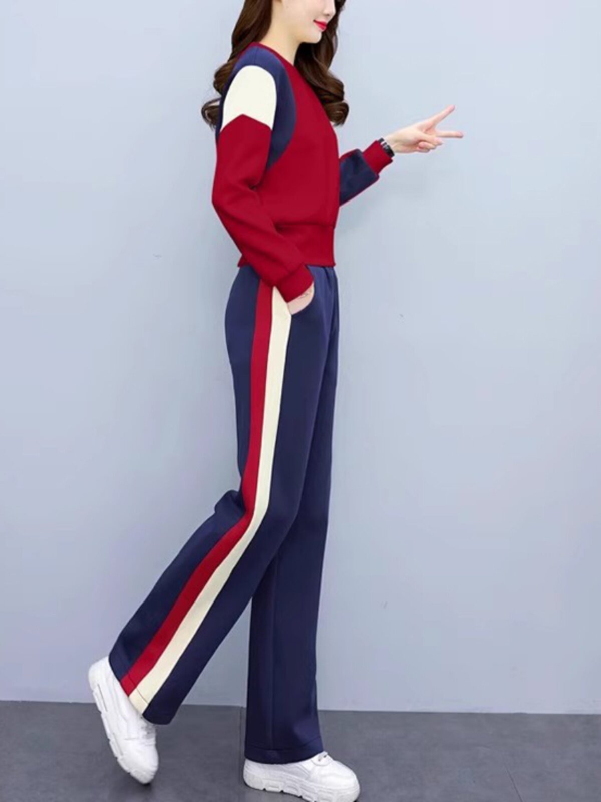 休闲运动套装女2025年春秋季新款时尚洋气减龄拼色长袖卫衣两件套