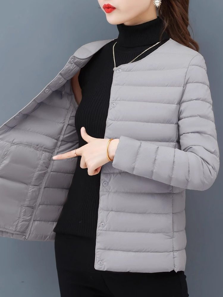 轻薄无领羽绒服女2025冬季新款时尚修身大码高端鸭绒保暖短款外套