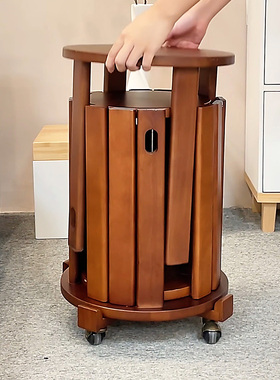 2025新款实木组合圆凳客厅折叠收纳凳子家用餐桌凳子多功能高颜值