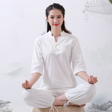 玄善佛系棉麻禅修服女中国风瑜伽服禅服男女套装居士打坐服两件套