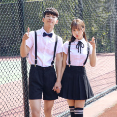 Школьная форма 夏学生班服套装初高中生韩版日系校服情侣背带裙jk制服毕业季合唱