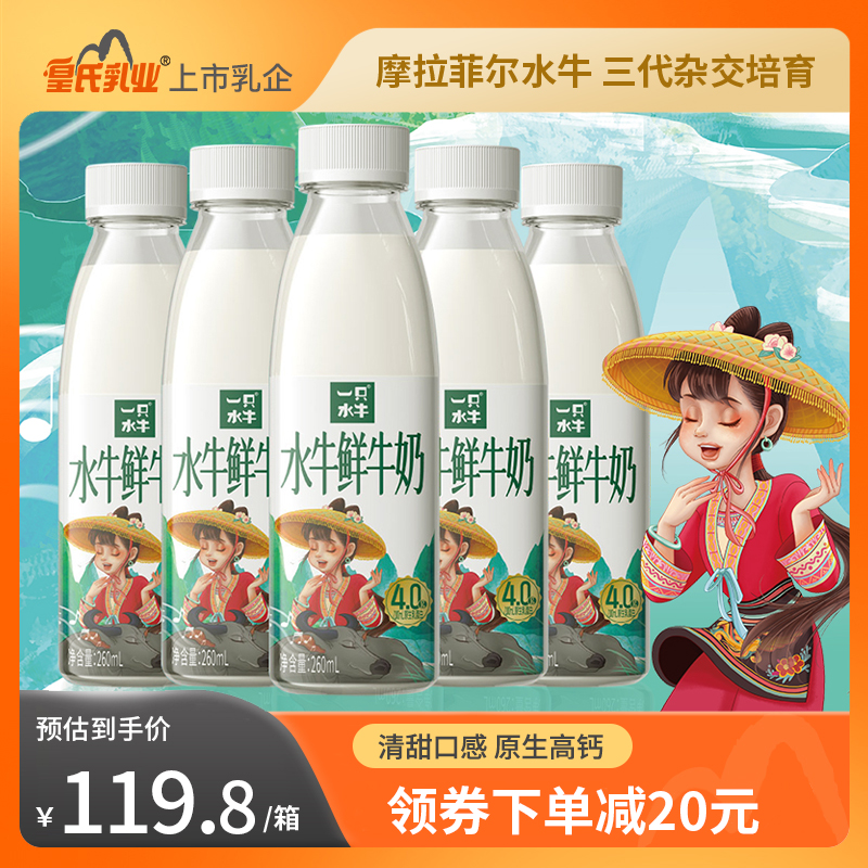 皇氏乳业一只水牛鲜牛奶260ml*12瓶广西水牛奶高钙营养鲜奶纯牛奶