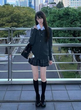 灰野川jk毛衣灰色针织开衫外套女秋外搭学院风制服上衣东京岁时记