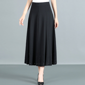 2025春秋装 妈妈半身裙中老年女纯色半截烫钻跳舞大码 垂感A字长裙