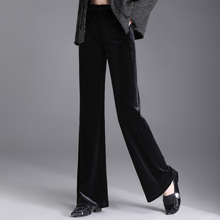 金丝绒阔腿裤女2025新款春秋高腰垂感直筒裤宽松显瘦休闲西装裤子
