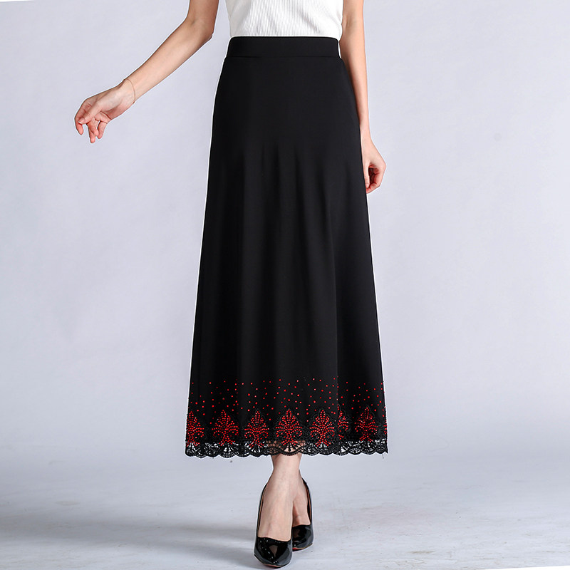 2025春夏女装气质绣花烫钻高腰大码显瘦A字裙百搭西装半身中长裙