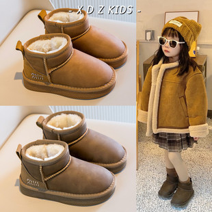 加厚保暖儿童皮面防水棉靴子男童棉鞋 真皮女童雪地靴2025冬季 新款
