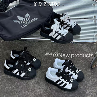 儿童韩版贝壳鞋2025秋季新款男童黑白色百搭休闲鞋魔术贴女童板鞋