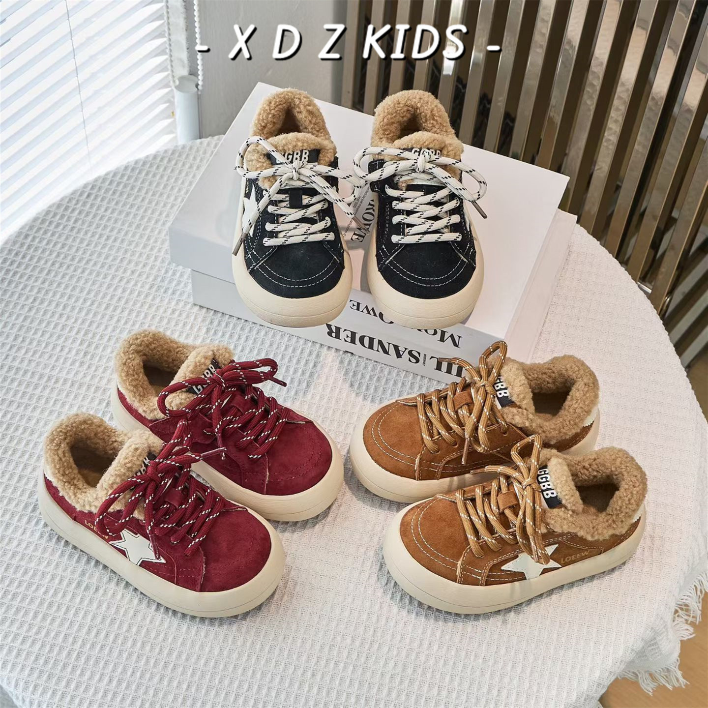 真皮加绒加厚儿童休闲板鞋五角星