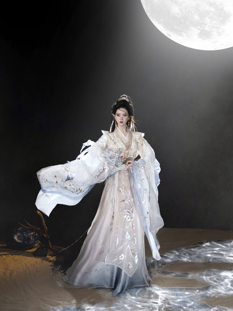 [霁月瑶光]汉服改良魏晋风刺绣重工仙春夏汉元素白色超仙女套装