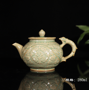 青秘耀州窑仿古开片牡丹壶手工侧把壶精品茶壶功夫茶具泡茶壶家用