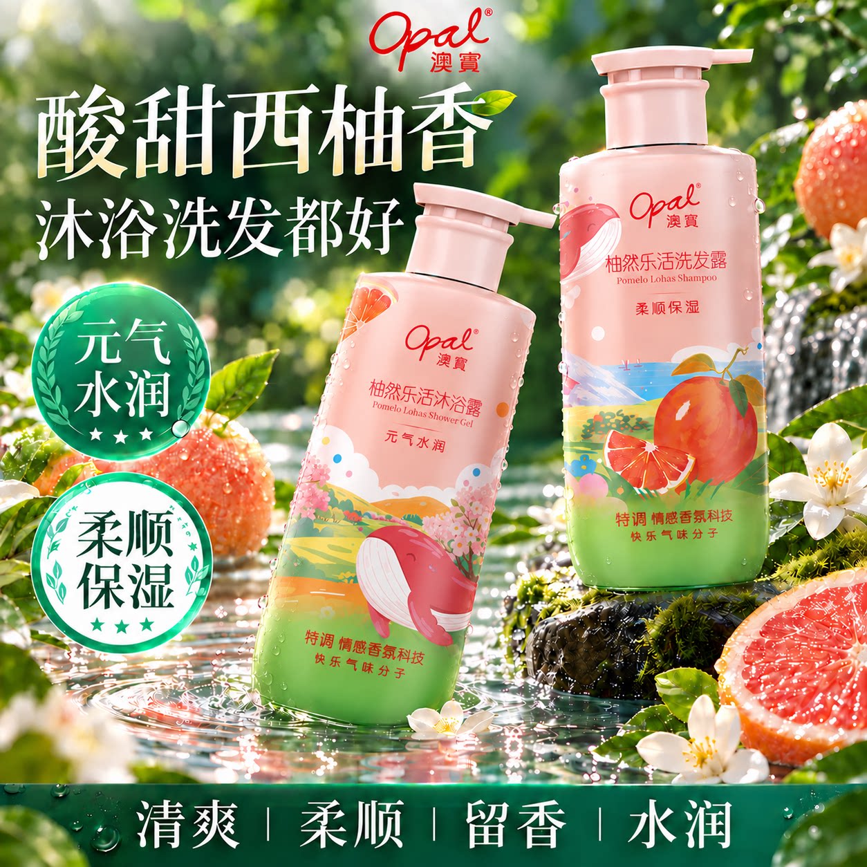 澳宝西柚洗发水沐浴露香氛滋润滋养留香秀发沐浴液洗发露套装300g