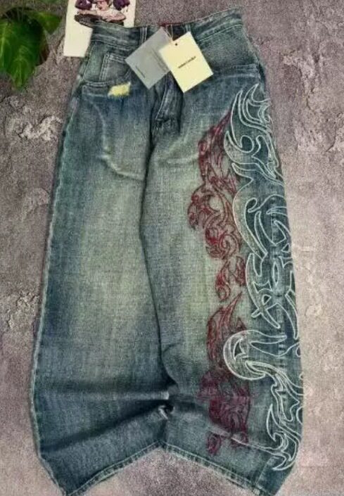 thumbnail for European and American vintage high street trendy brand street jeans, men's and women's washed distressed straight-leg pants, Y2K trendy brand ins