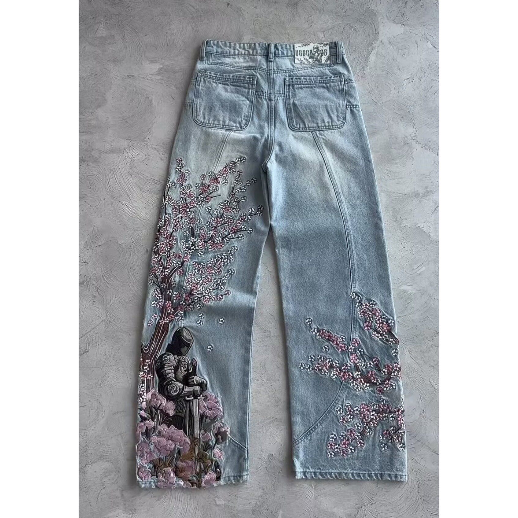 thumbnail for Spot cross-border heavy embroidery Y2K American vintage wide-leg trousers hip hop street loose men's and women's jeans