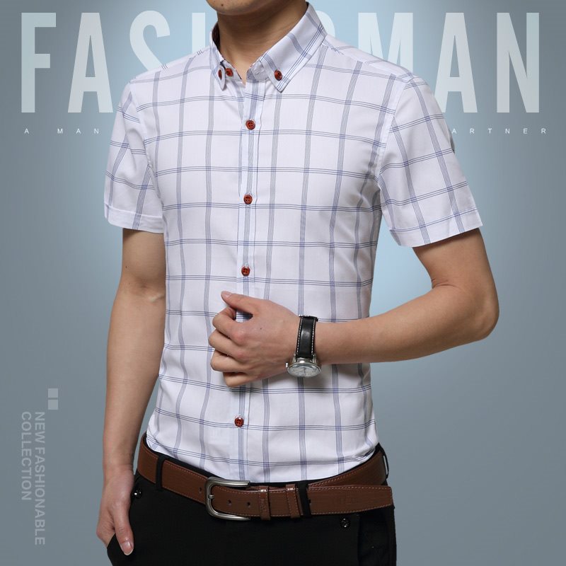 Men Dress Shirt Men's short Sleeve big Size man Plaid Shirts