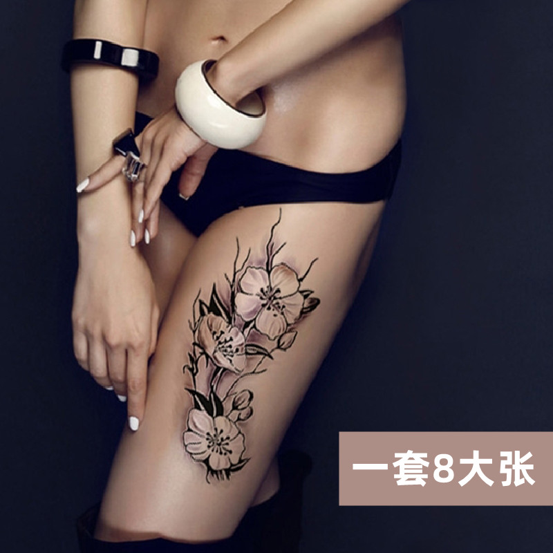 纹身贴女防水持久仿真黑色花朵素花性感大图暗黑系遮疤痕手臂贴纸
