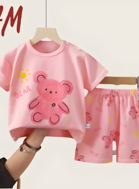 清仓撤柜儿童短袖套装纯棉夏季新款宝宝短裤衣服男童夏装女童t恤