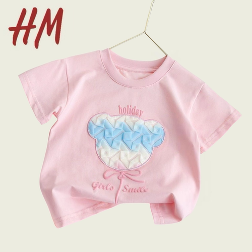 品牌清仓撤柜女卡通纯棉短袖2025夏季新款立体小熊亲子家庭装