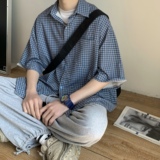 T60*2022格子短袖衬衫夏季ins休闲宽松外套P48控58，男装T恤，星座617A(原A401)