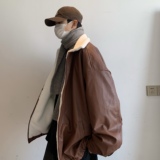 T195*2025冬季韩版宽松男士加厚棉衣翻领毛领皮衣外套P118控158，男装皮衣，星座617A(原A401)