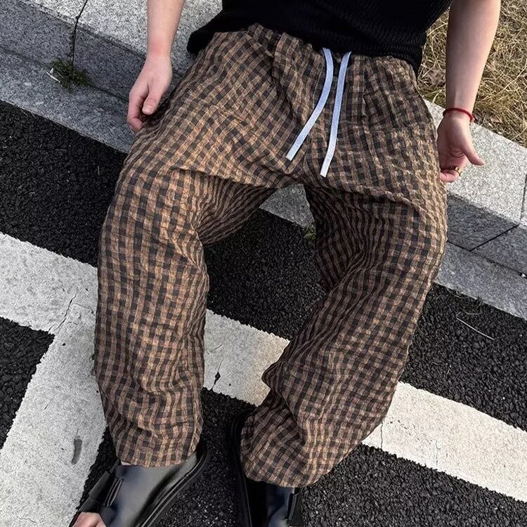 泡泡格夏季新款韩版百搭男士肌理感格纹休闲格子裤情侣同款P45,男装休闲裤,星座617A(原A401)