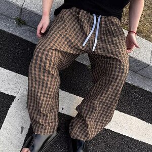 泡泡格夏季新款韩版百搭男士肌理感格纹休闲格子裤情侣同款P45图片