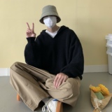 C173*2025秋季新款日系情侣连帽纯色针织衫套头毛衣P75控89，男装针织衫/毛衣，星座617A(原A401)