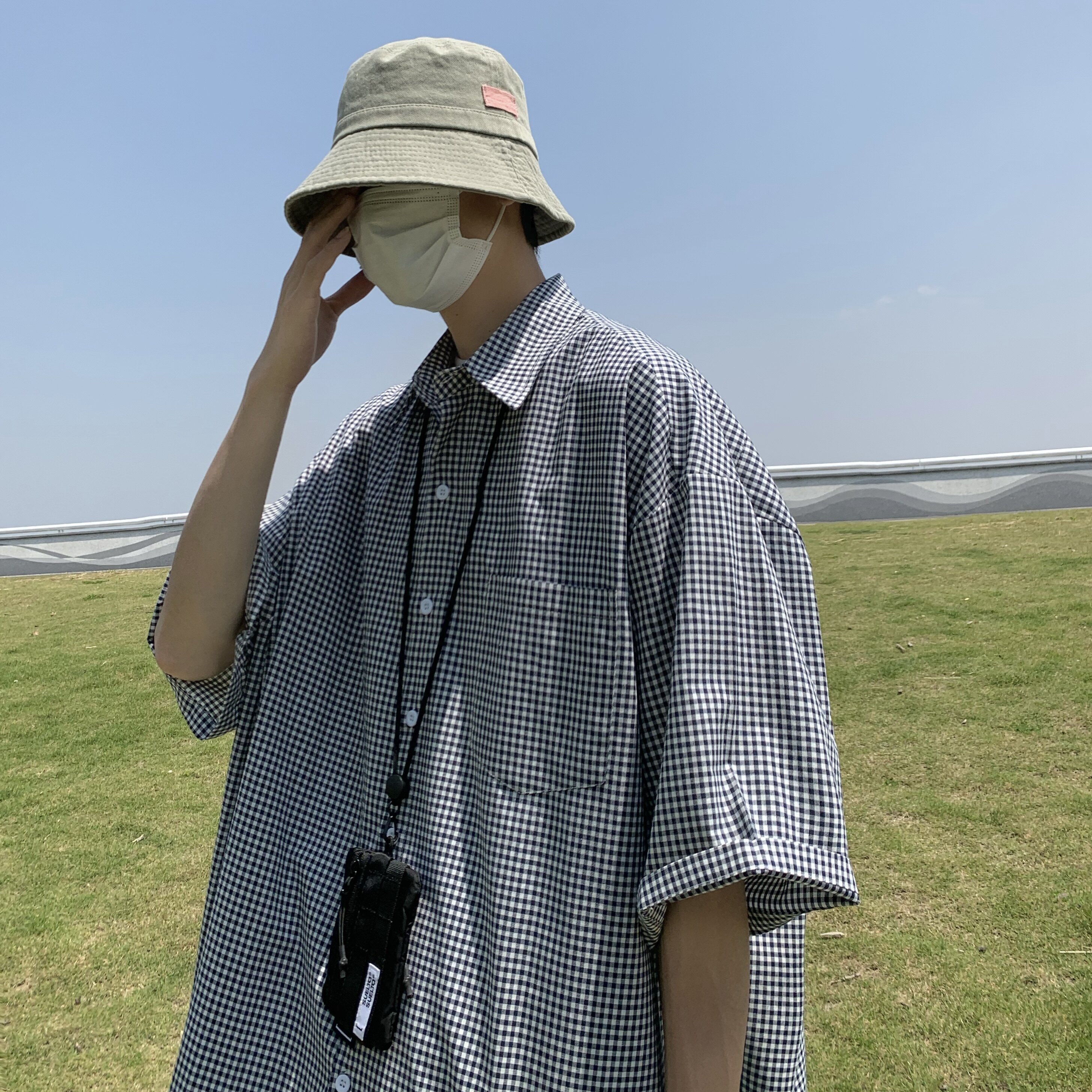 T85*新款格子衬衫短袖夏季韩版宽松休闲外套P48,男装T恤,星座617A(原A401)
