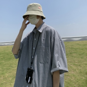 T85*新款格子衬衫短袖夏季韩版宽松休闲外套P48图片