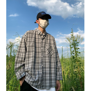 Y77*男士复古休闲格子长袖衬衫P48控68面料70%棉30涤图片