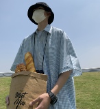 T85*新款格子衬衫短袖夏季韩版宽松休闲外套P48，男装T恤，星座617A(原A401)