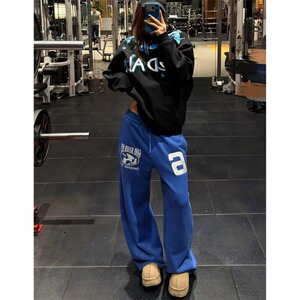 克莱因蓝色刺绣卫裤篮球美式男女穿搭高级感直筒宽松休闲裤P45，男装休闲裤，星座617A(原A401)