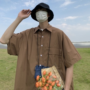 T76*2022日系复古短袖衬衫夏季工装休闲服P58控68，男装T恤，星座617A(原A401)