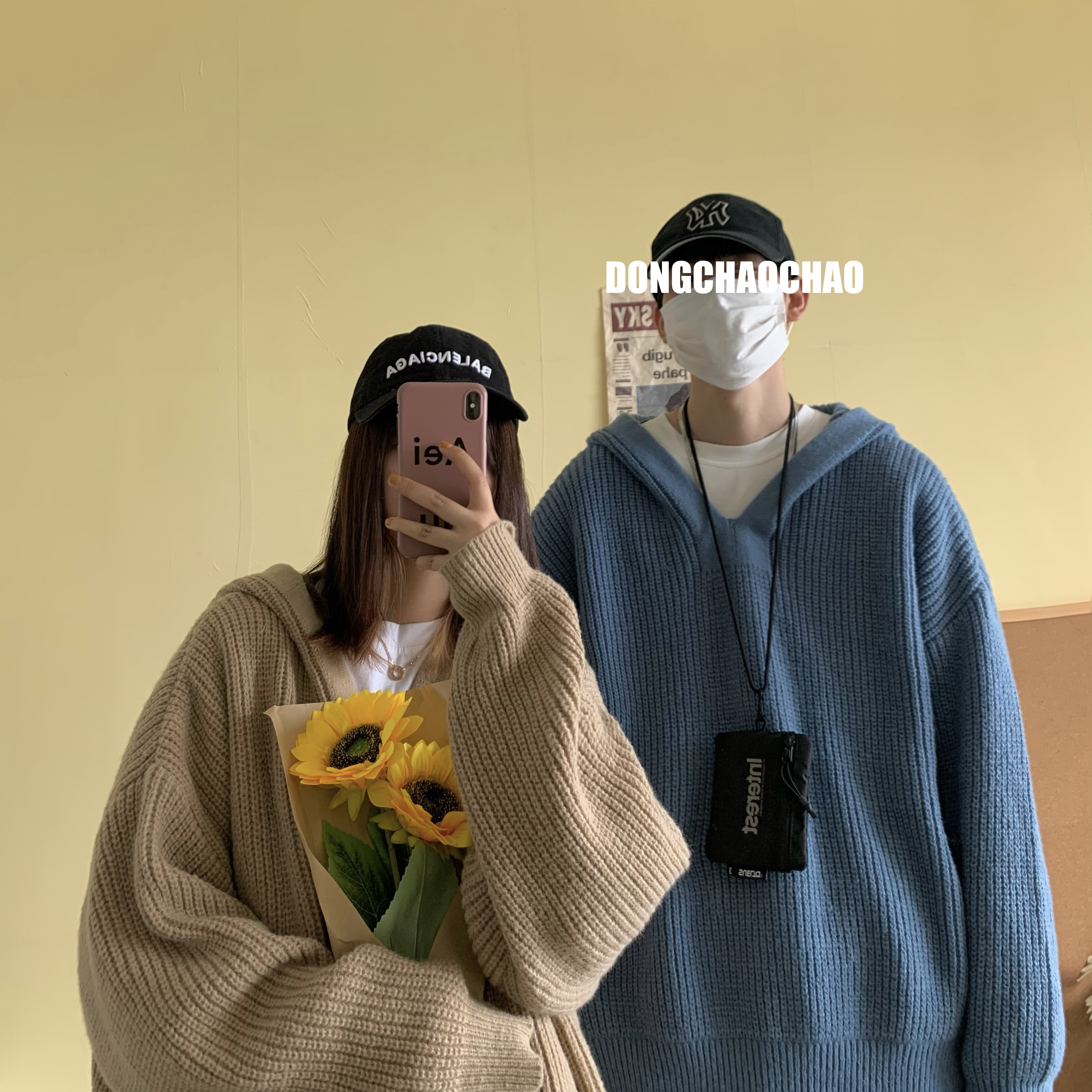 C173*2025秋季新款日系情侣连帽纯色针织衫套头毛衣P75控89，男装针织衫/毛衣，星座617A(原A401)