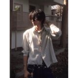 时尚美式泡泡纱长袖衬衫外套男女新款正肩衬衣条纹上衣潮流P45,男装衬衫,星座617A(原A401),四季星座 时尚美式泡泡纱长袖衬衫外套男女新款正肩衬衣条纹上衣潮流P45,男装衬衫,星座617A(原A401),四季星座