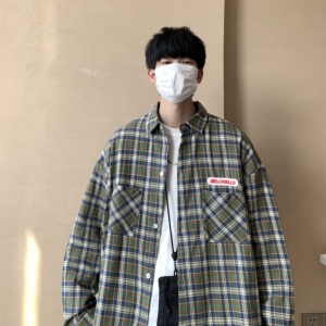 T14*春季新款橘色格子衬衫P48控58图片