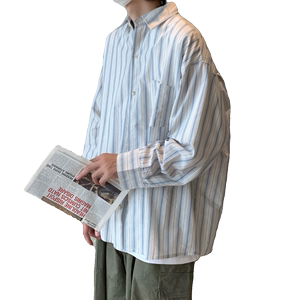 Y31*现货在仓复古竖条纹衬衫男长袖开春宽松衬衣外套P58图片