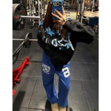 克莱因蓝色刺绣卫裤篮球美式男女穿搭高级感直筒宽松休闲裤P45，男装休闲裤，星座617A(原A401)