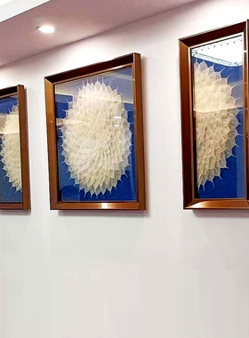 客厅装饰画现代简约轻奢壁画实物立体菩提叶白色手工画沙发三联画