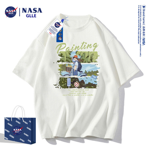 半袖 NASA联名纯棉短袖 潮流宽松大码 2024新款 t恤ins夏季 潮牌男体恤