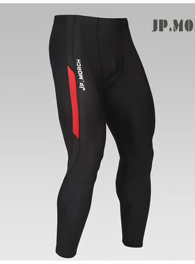 JP.MORCH男子秋冬加绒保暖健身压缩长裤黑配红色很好看跑步长跑裤