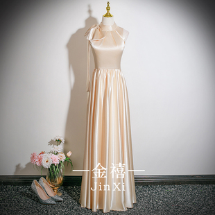 年会成人晚礼服女高端轻奢2025新款高级感挂脖主持人钢琴声乐艺考