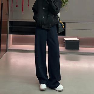 今年流行款的运动裤子女2025爆款冬加绒加厚藏蓝色小个子阔腿卫裤