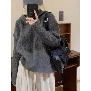 格雷系穿搭灰色毛衣女2025秋季大码胖mm巨显瘦正肩针织衫洋气上衣