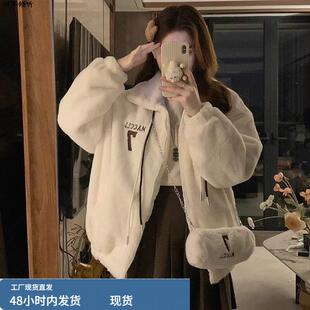 短款加厚保暖立领羊羔毛外套女冬季初中高中学生宽松百搭开衫棉服