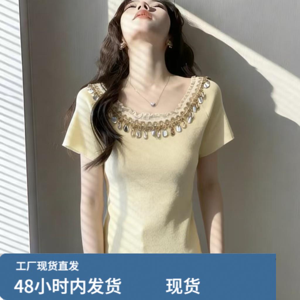 一字领漏肩短袖T恤女装2026夏季新款波西米亚风时尚绝美显瘦上衣