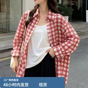 韩版夏季休闲宽松格子衬衫oversize休闲慵懒风防晒衣女时尚外套潮
