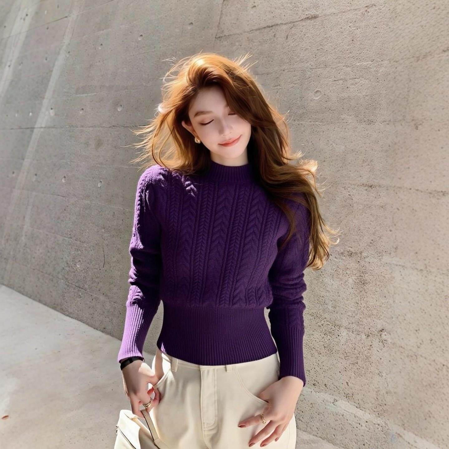 紫色针织麻花毛衣女款2026秋冬新款多巴胺穿搭长袖超好看冬装上衣