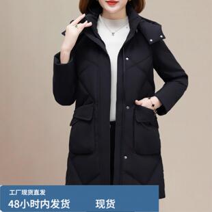 高端中年妈妈羽戎服女中长款2025冬季新款宽松大码加厚白鸭戎外套