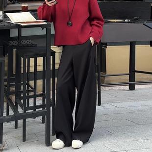 小个子超好看的裤子女2025新款秋冬季加绒加厚黑色高腰弯刀阔腿裤